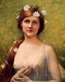 Mujer joven con campanillas en el pelo desnuda Jules Joseph Lefebvre
